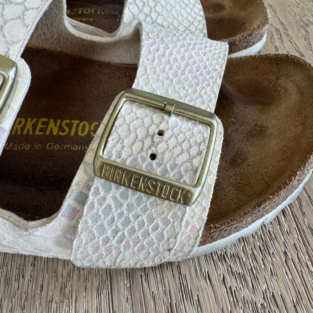 Birkenstock Arizona Shiny Snake Cream Birko Flor Sandals - Picture 2 of 6